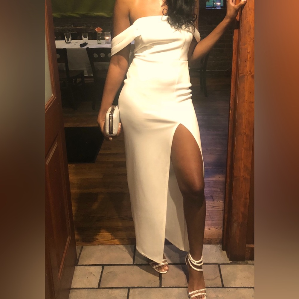 ASOS White off the shoulder high split dress!